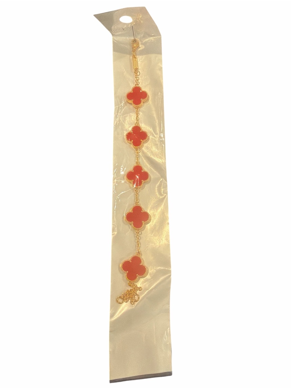 Gold-Plated Bracelet with Red Clover Charms